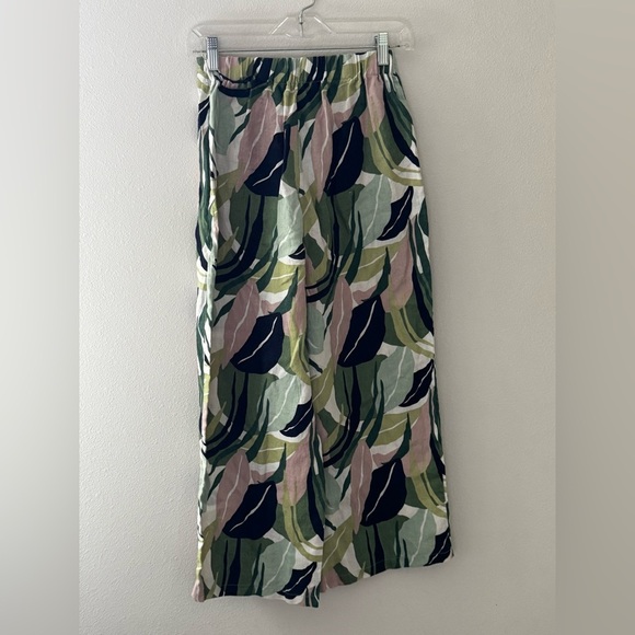 TAHARI 100% Linen flat front wide leg abstract foliage wide leg pants Sz XS - Picture 3 of 5